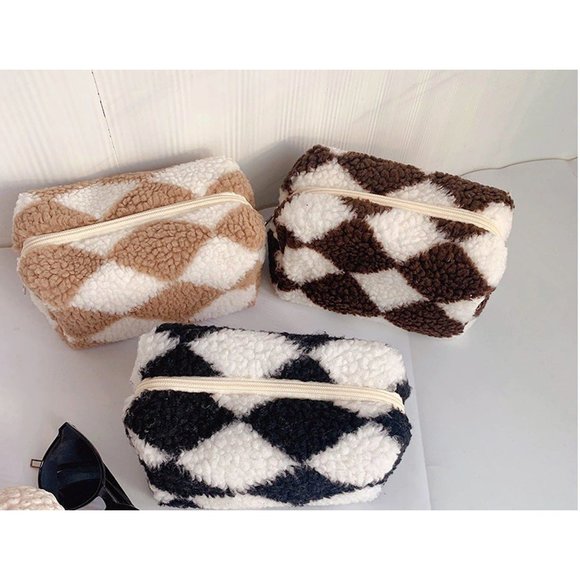 Multi Colored Checkered Makeup Case, Toiletry Bag, Travel Makeup Case - Picture 3 of 10